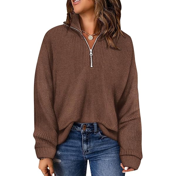 Dokotoo Quarter Zip Pullover Sweaters for Women Casual